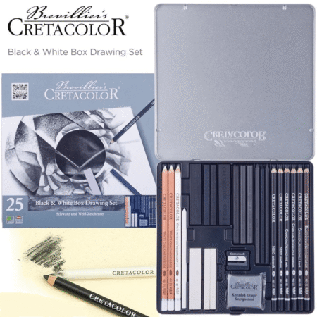 Cretacolor Black And White Charcoal Set Of 25 Pcs In A Tin Box