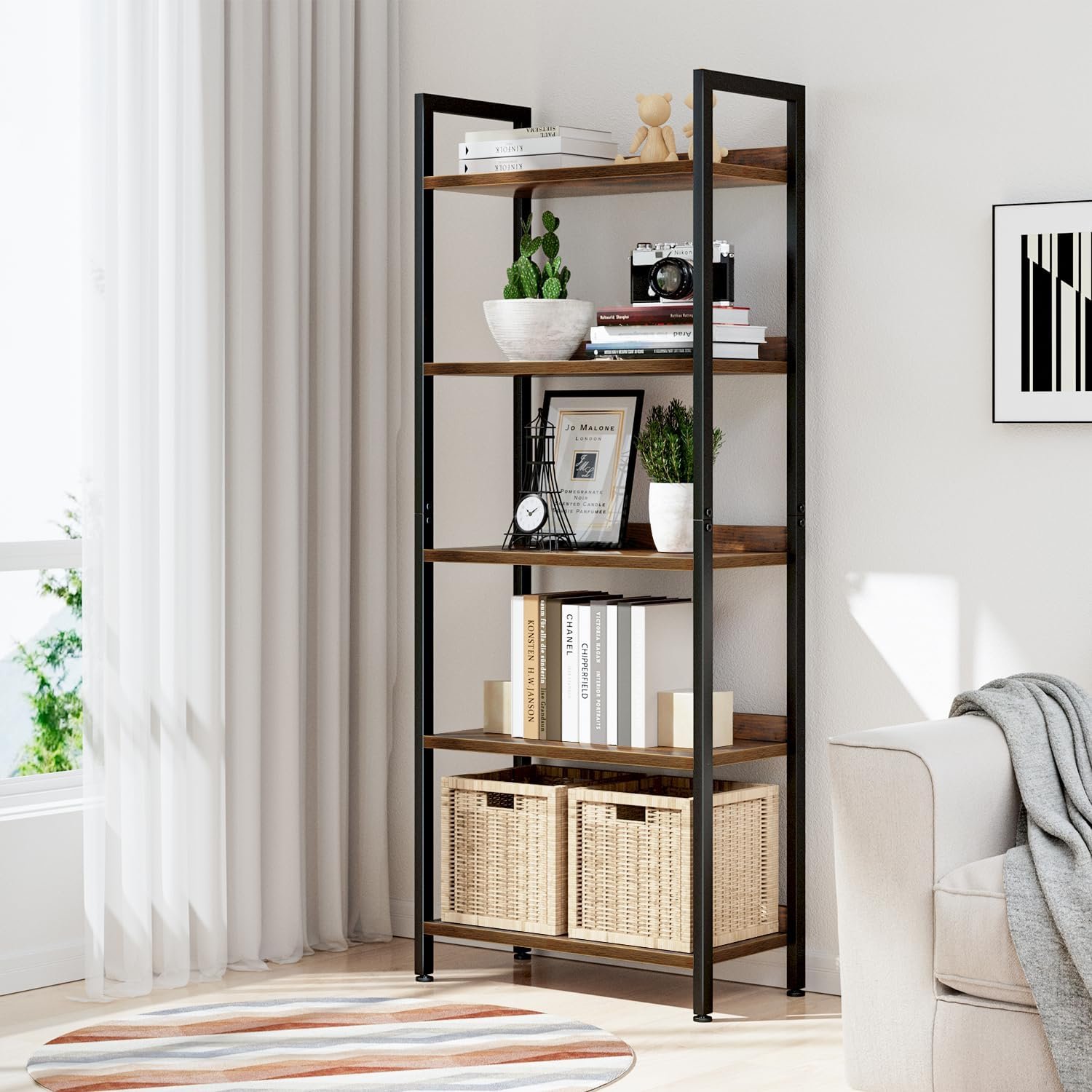 NUMENN Bookshelf, 5 Tier Freestanding Shelving Unit, Vintage - Image 2